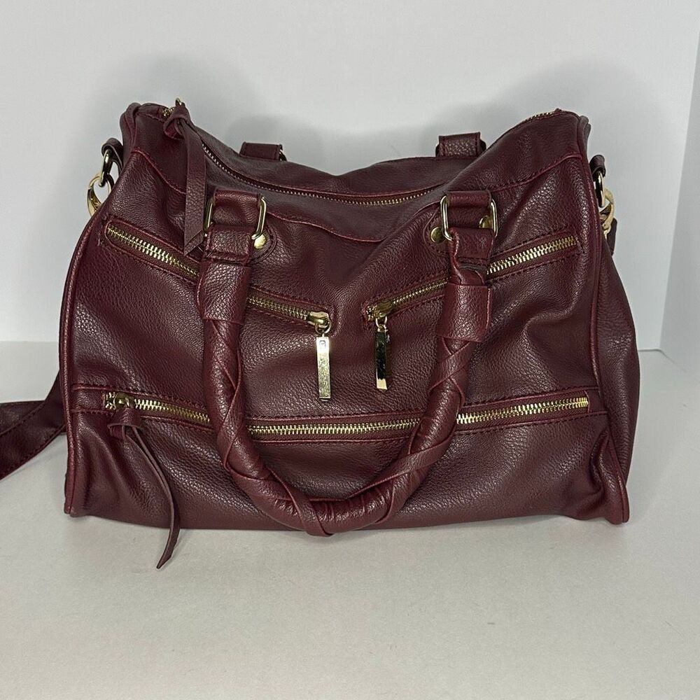 R&J Handbag Purse Burgundy With Gold Tone Zippers